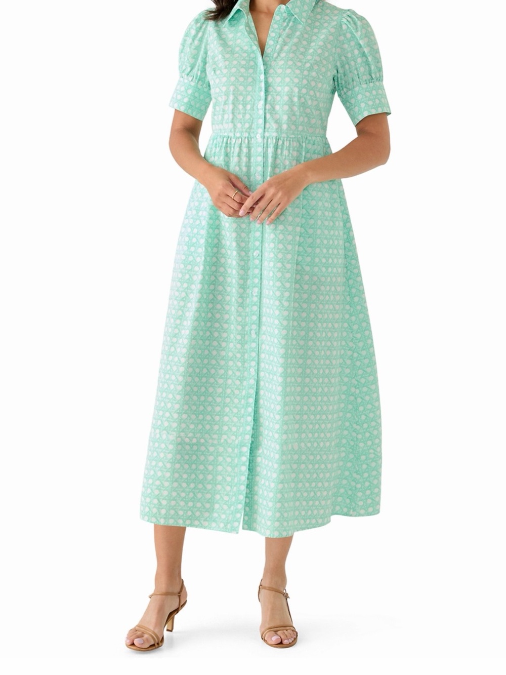 crown & ivy Mint Green Short-Sleeve Midi Shirt Dress